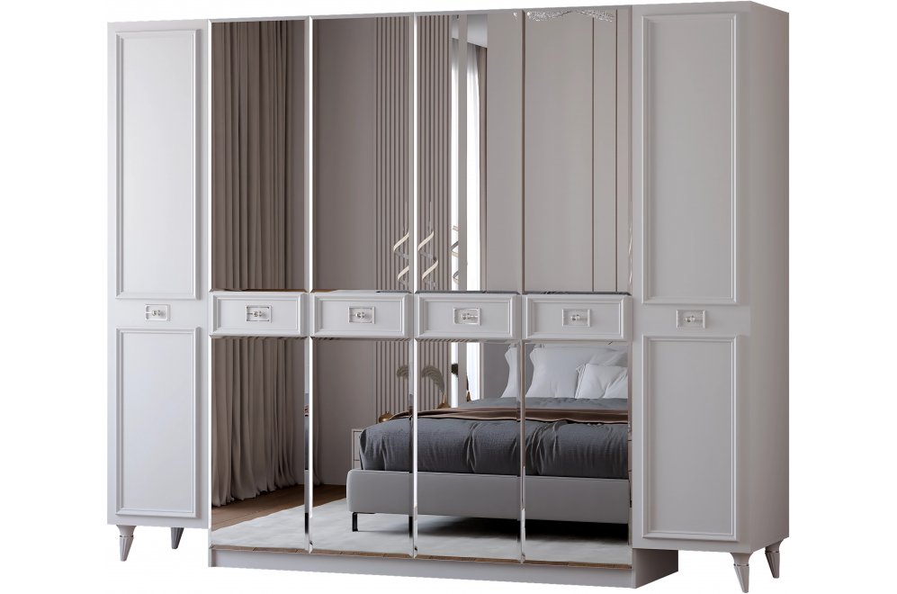 Шкаф Валенсия СВК-09 6-дверный белый / серебро