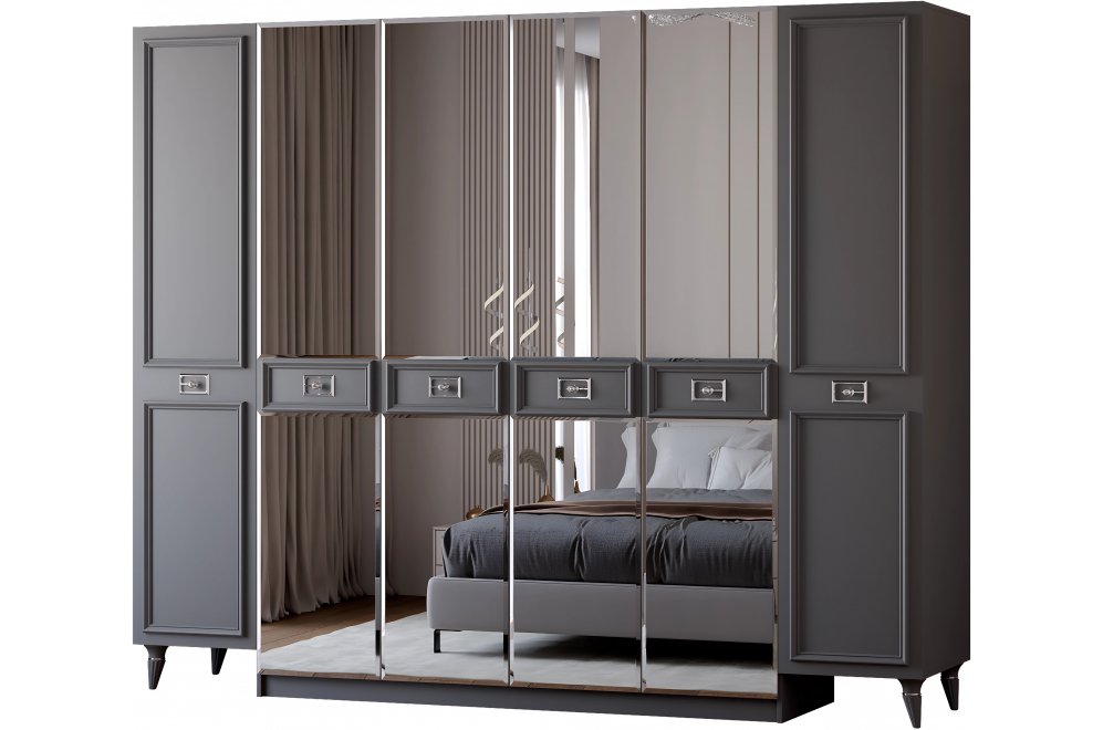 Шкаф Валенсия СВК-09 6-дверный серый / серебро