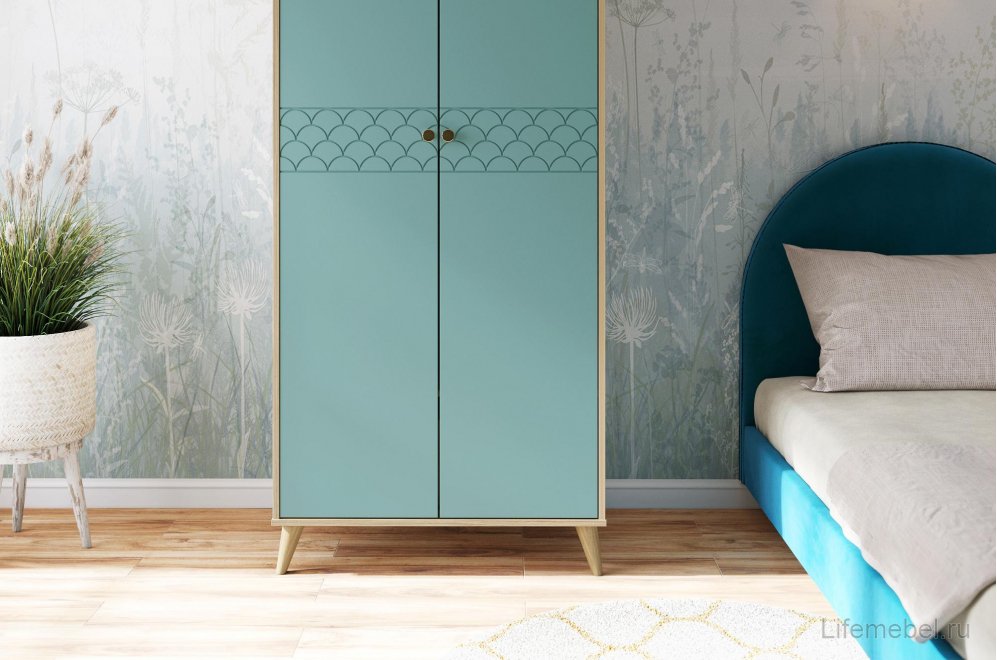 Шкаф Велламо ВО-06 блэквуд ячменный / бирюза