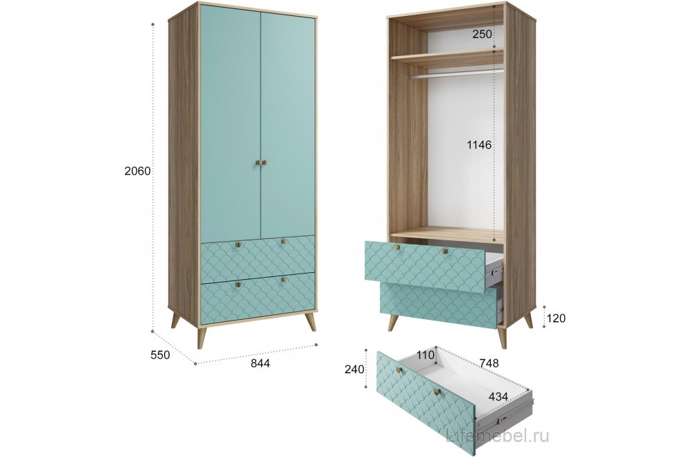 Шкаф Велламо ВО-07 блэквуд ячменный / бирюза