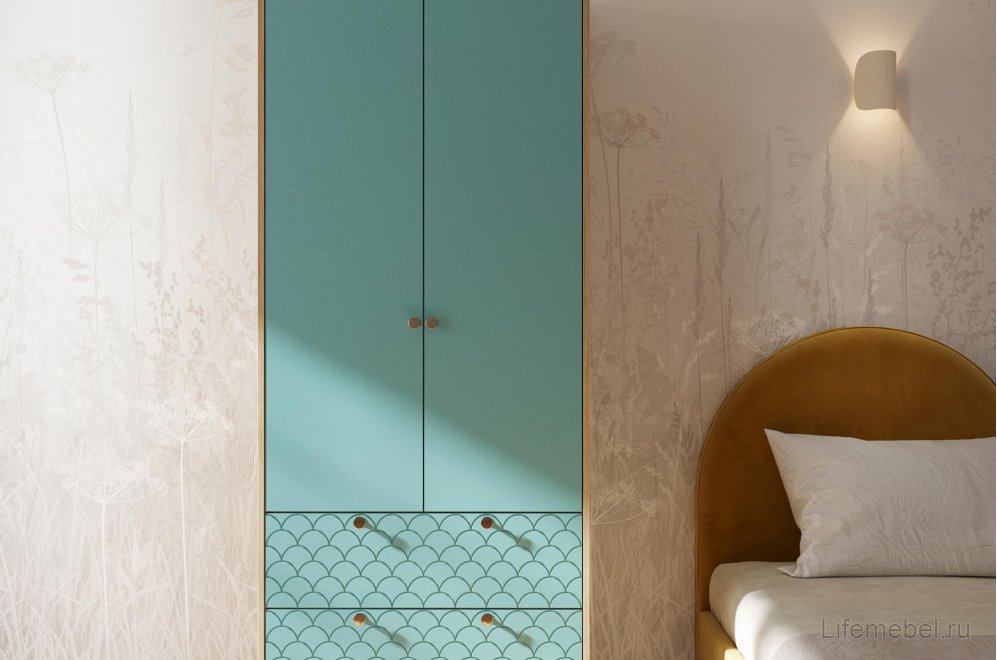 Шкаф Велламо ВО-07 блэквуд ячменный / бирюза