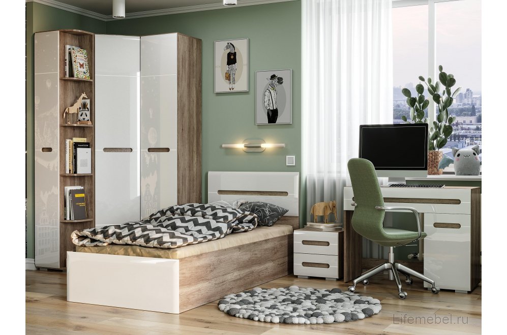 Стеллаж Наоми ПН-15 дуб каньон / белый глянец