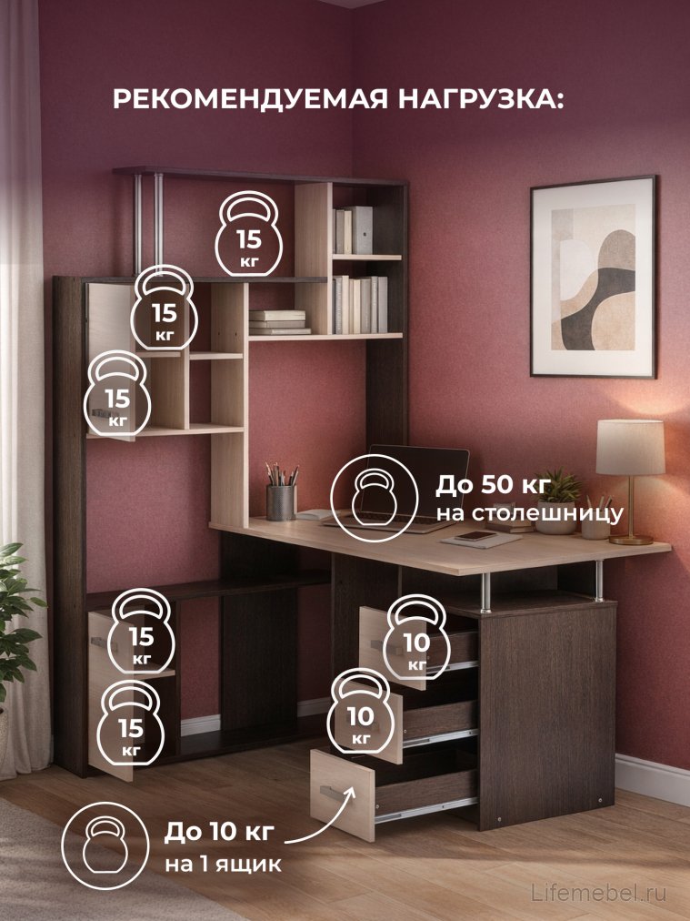 Компьютерный стол КС15 венге / дуб молочный левый