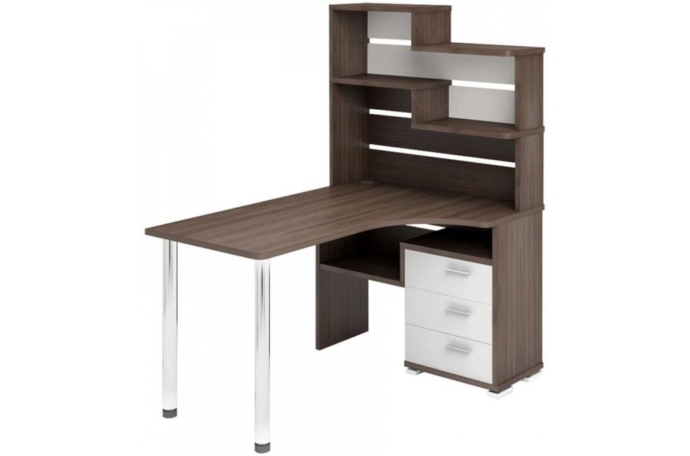 Компьютерный стол Даланта СР-132-150 ШБЕ-Ч-правый с надстройкой шамони / белый