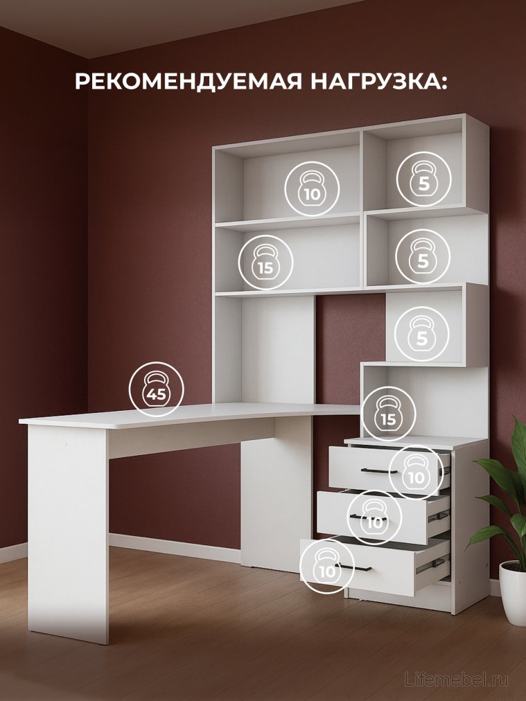 Компьютерный стол Эльброни левый белый