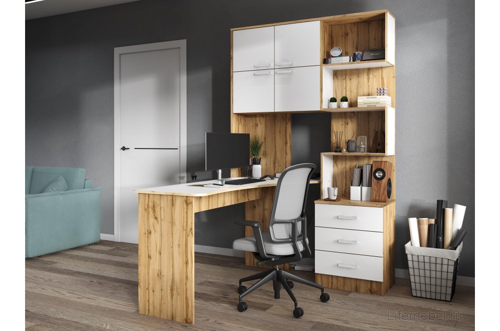 Компьютерный стол Ганор левый дуб вотан / белый