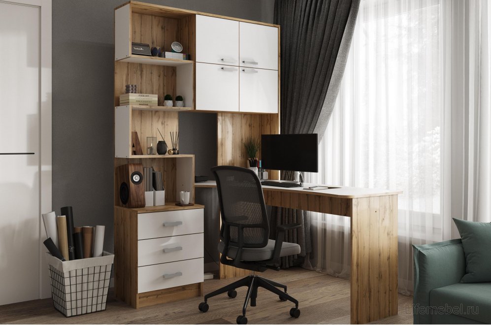 Компьютерный стол Ганор правый дуб вотан / белый