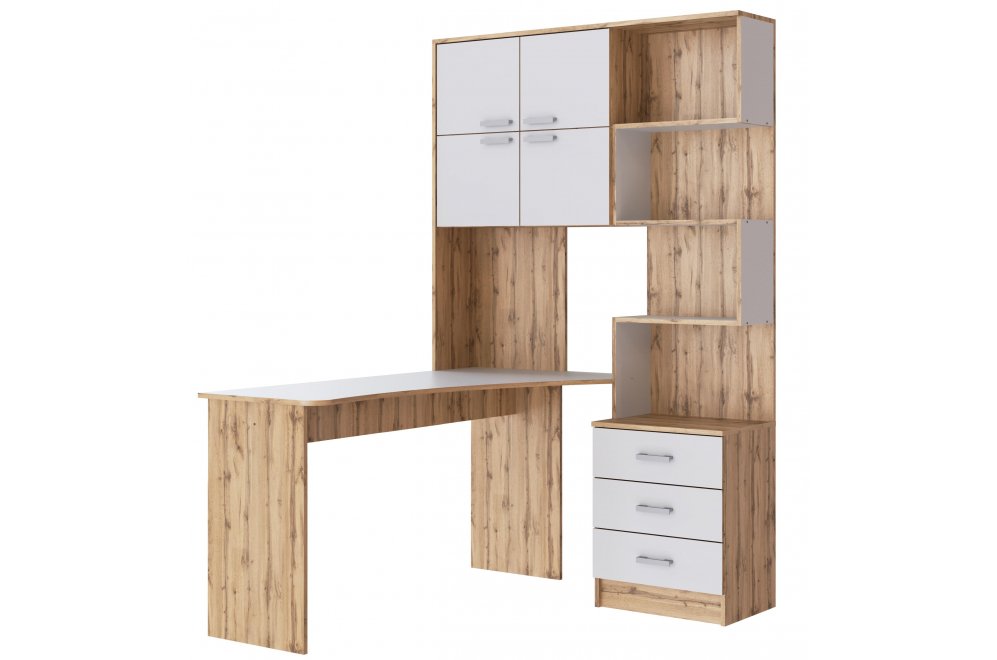 Компьютерный стол Ганор левый дуб вотан / белый  - Уцененный экземпляр