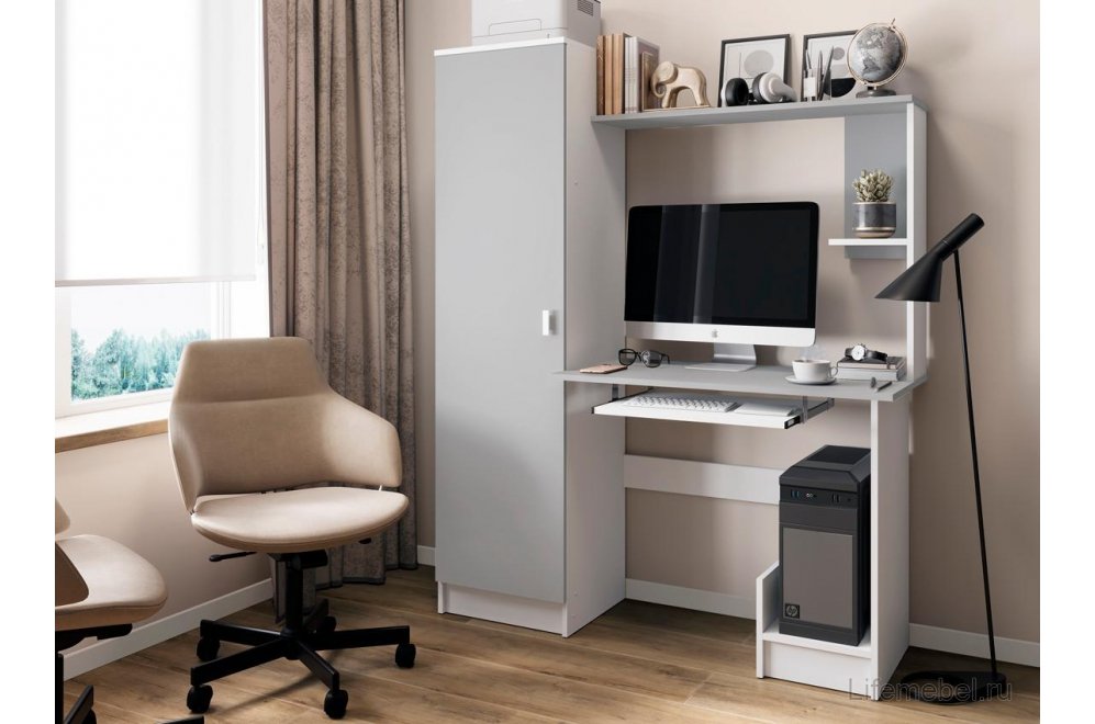 Компьютерный стол КС-004 белый / серый