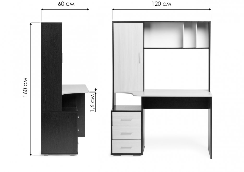 Компьютерный стол КСТ-16 левый дуб сонома / белый