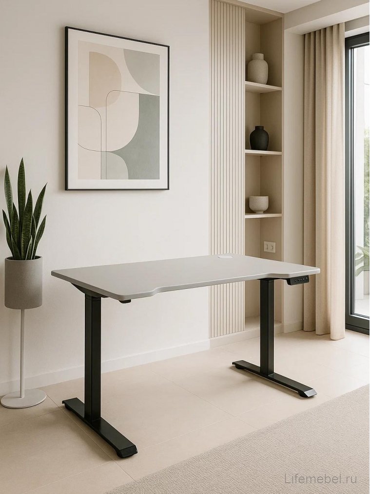 Компьютерный стол Маркос 140х80 светло-серый / черный
