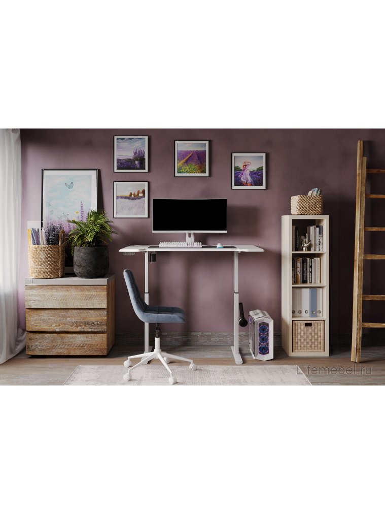Компьютерный стол Маркос с механизмом подъема 140х80х75 белый / шагрень белая