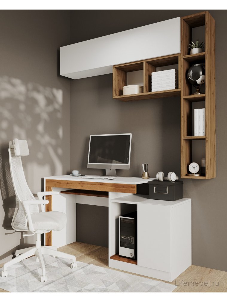 Компьютерный стол Модена белый / дуб вотан