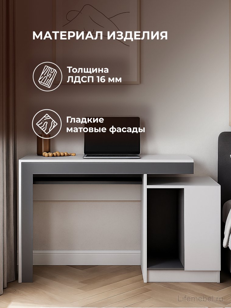 Компьютерный стол Модена белый / графит