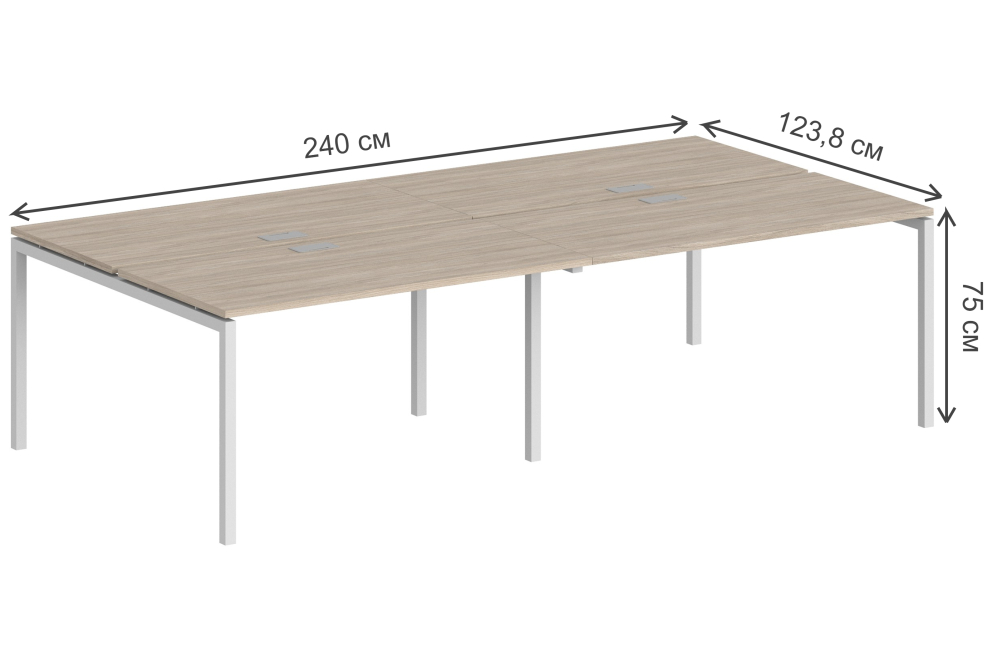 Компьютерный стол SG.251 2400х1238х750 40х40 дуб светлый / белый