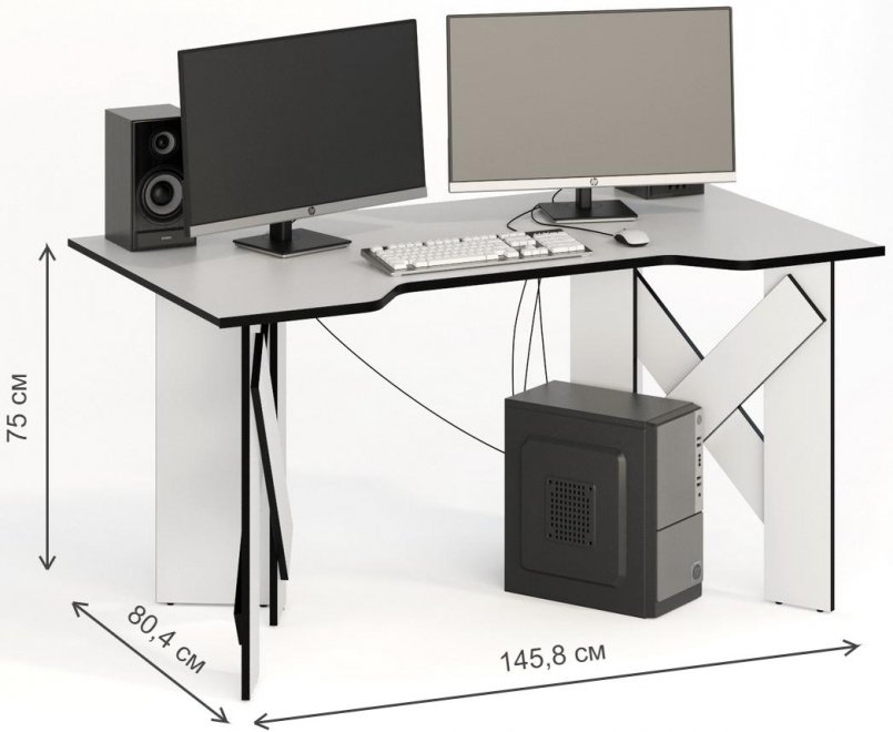 Компьютерный стол СКП-10 GL-10 белый с черным