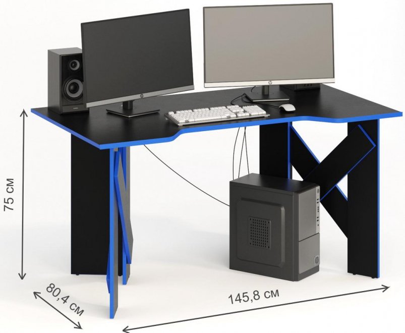 Компьютерный стол СКП-10 GL-10 черный с синим