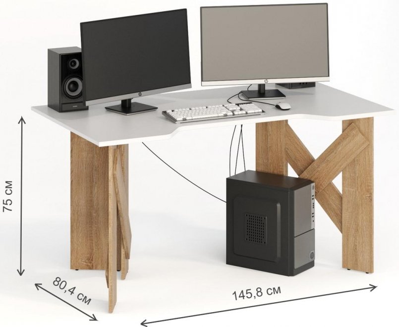Компьютерный стол СКП-10 GL-10 дуб сонома / белый