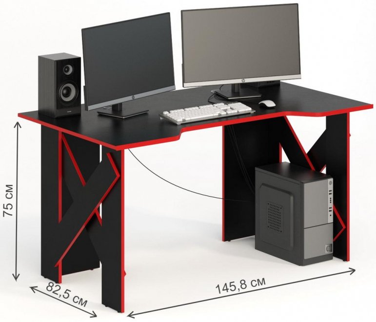 Компьютерный стол СКП-2 GL-2 черный с красным