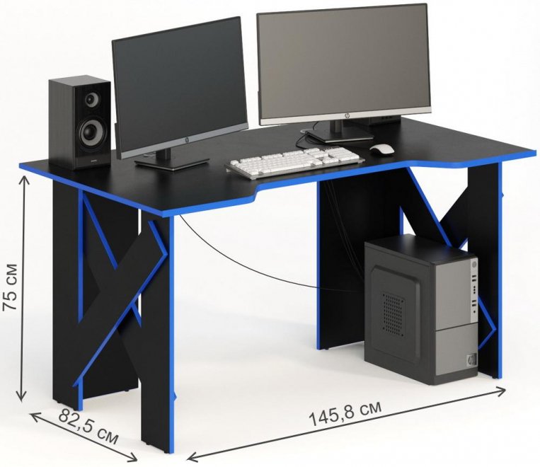 Компьютерный стол СКП-2 GL-2 черный с синим