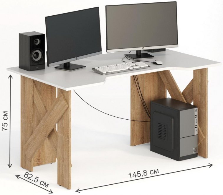 Компьютерный стол СКП-2 GL-2 дуб сонома / белый