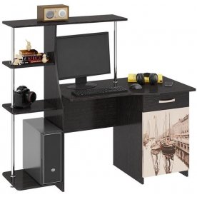 Компьютерный стол Студент-Стиль М венге цава / дуб молочный с рисунком