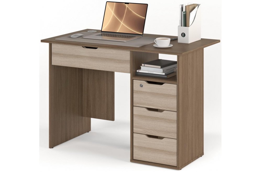 Письменный стол Банга-53-Я 107x75x52 правый с ящиком ясень темный / ясень светлый