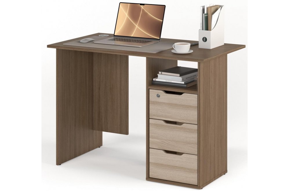 Письменный стол Банга-63 107x75x60 правый ясень темный / ясень светлый