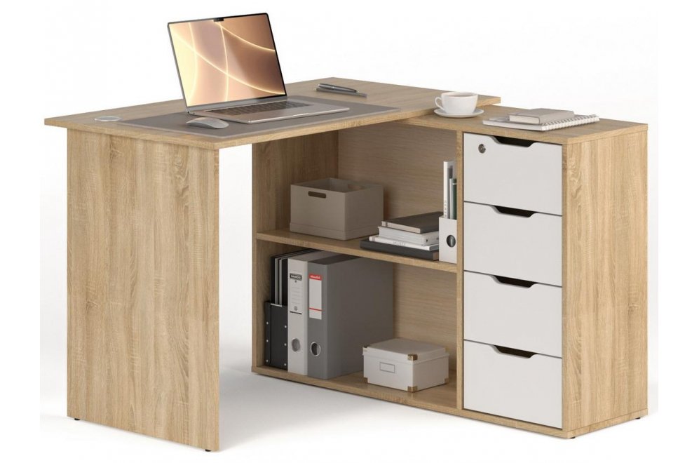 Письменный стол Банга-93 107x75x111 правый дуб сонома / белый