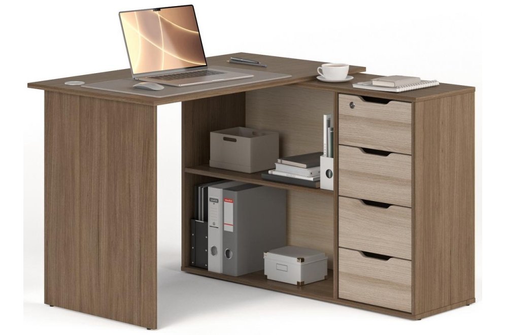 Письменный стол Банга-93 107x75x111 правый ясень темный / ясень светлый