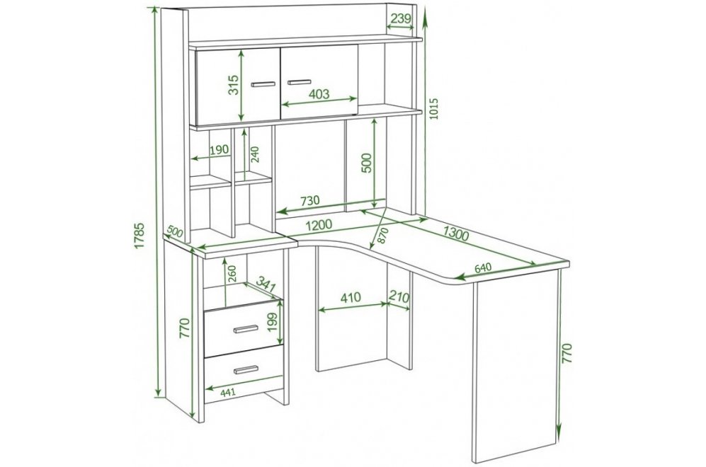 Письменный стол Гарина СКЛ-Угл130+НКЛХ-120 КБЕ левый с надстройкой карамель / белый