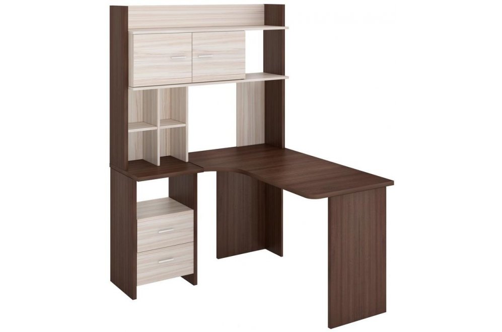 Письменный стол Гарина СКЛ-Угл130+НКЛХ-120 ШК-Ч левый с надстройкой шамони / карамель