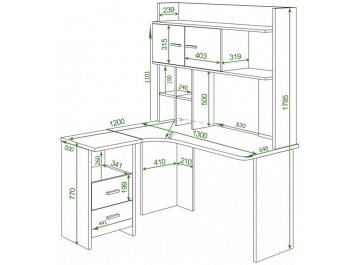 Письменный стол Домино Lite СКЛ-Угл130+НКЛХ-130 ШК-Ч левый