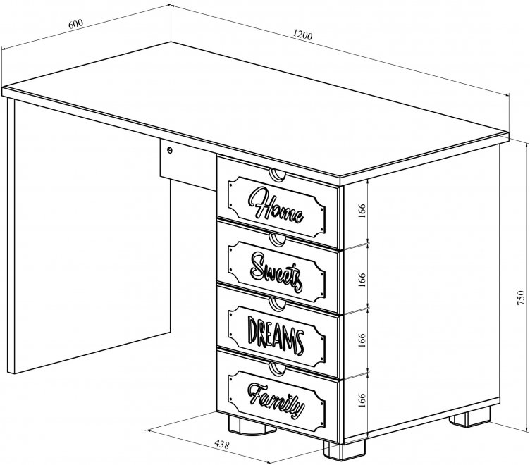 Письменный стол ДримСтар ДС-3 дуб эвок / дуб сонома темный