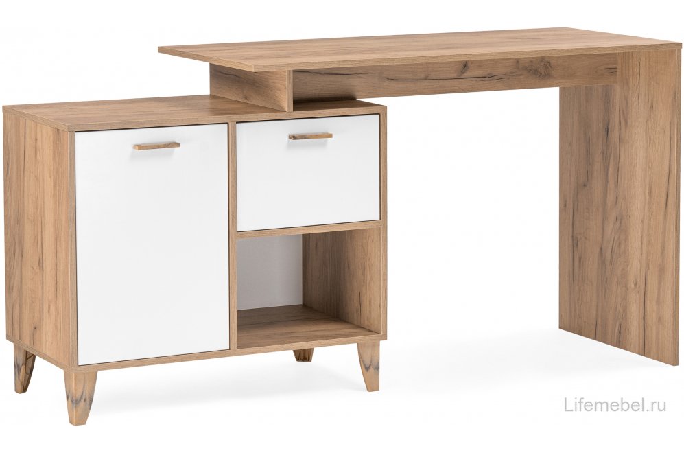 Письменный стол Эго Ст-2 на ножках дуб крафт золотой / белый глянец