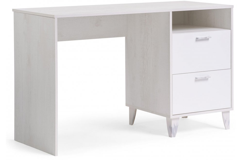 Письменный стол Эго Ст-3 на ножках бетон светлый / белый глянец