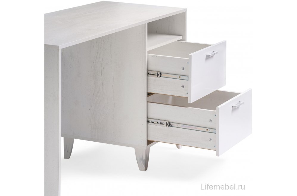 Письменный стол Эго Ст-3 на ножках бетон светлый / белый глянец
