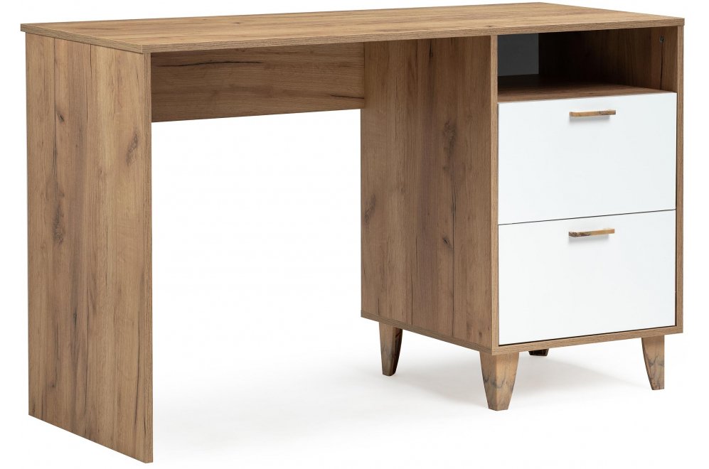 Письменный стол Эго Ст-3 на ножках дуб крафт золотой / белый глянец