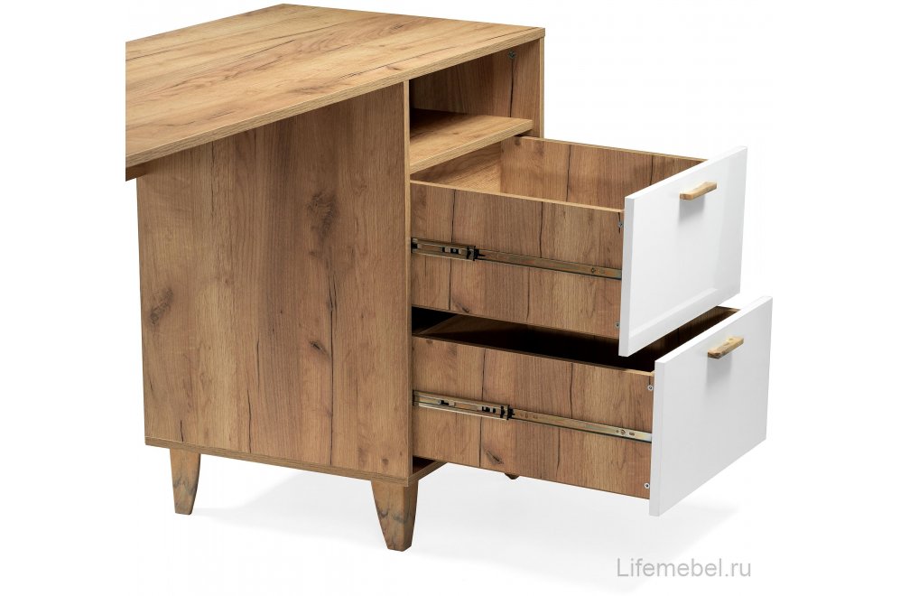 Письменный стол Эго Ст-3 на ножках дуб крафт золотой / белый глянец