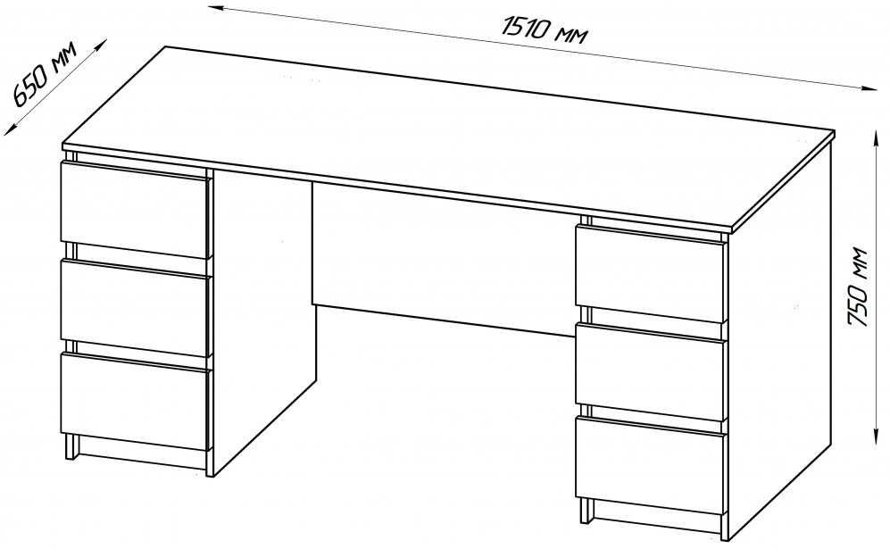 Письменный стол Кастор 151х65 с ящиками сонома