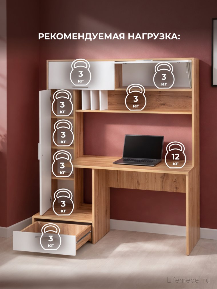 Письменный стол Лайт 03.243 дуб золотой (craft) / белый премиум