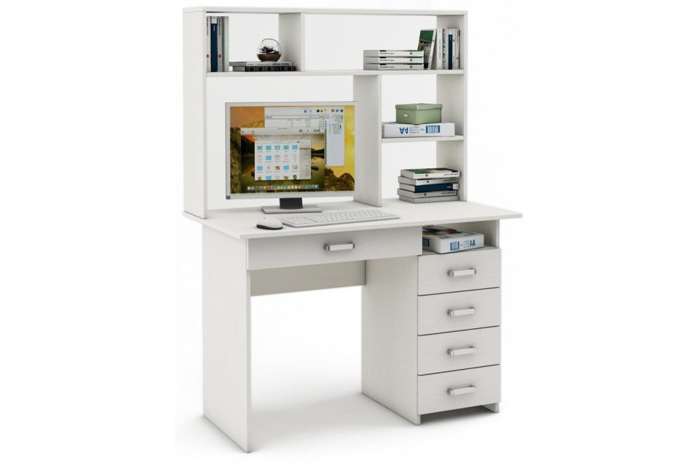 Письменный стол Лайт-5Я с надстройкой белый