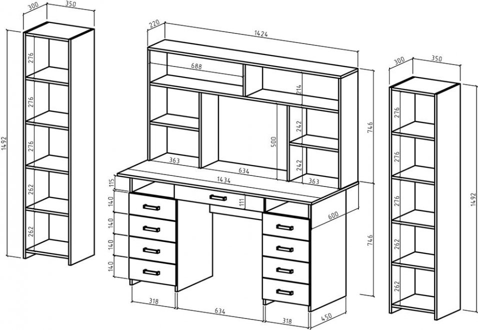 Письменный стол Лайт-9Я 213 см с надстройкой белый