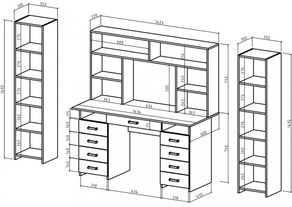 Письменный стол Лайт-9Я 213 см с надстройкой дуб молочный