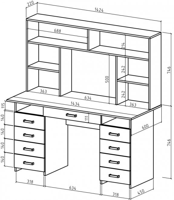 Письменный стол Лайт-9Я с надстройкой дуб молочный