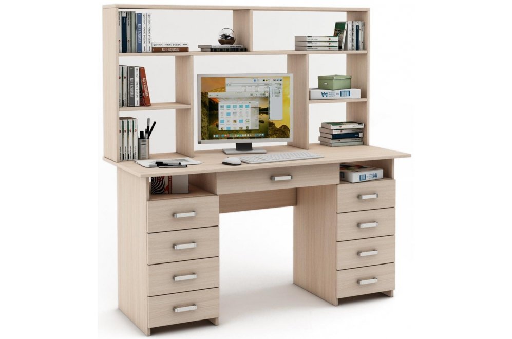 Письменный стол Лайт-9Я с надстройкой дуб молочный