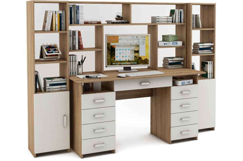 Письменный стол Лайт-9Я с надстройкой дуб сонома / белый