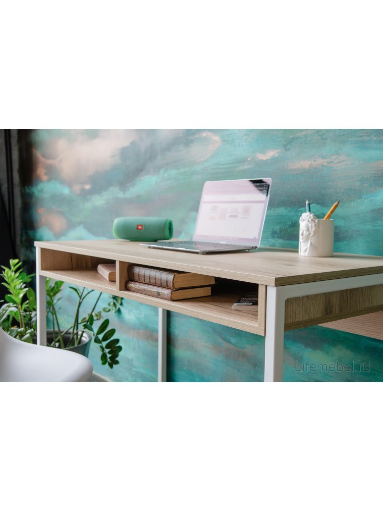 Письменный стол Леон Лофт дуб делано светлый / белый матовый