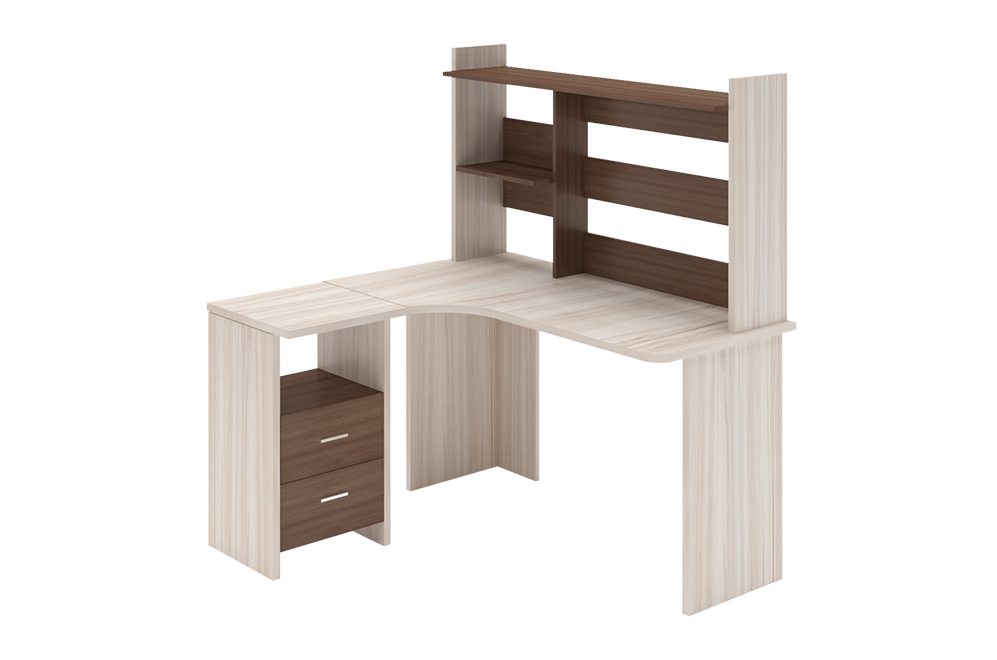 Письменный стол Беланта-Угл130+НКЛ-130 КШ правый карамель / шамони-ч