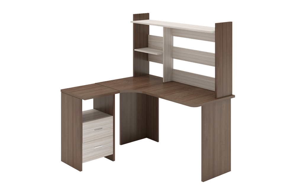 Письменный стол Беланта-Угл130+НКЛ-130 ШК правый шамони-ч / карамель